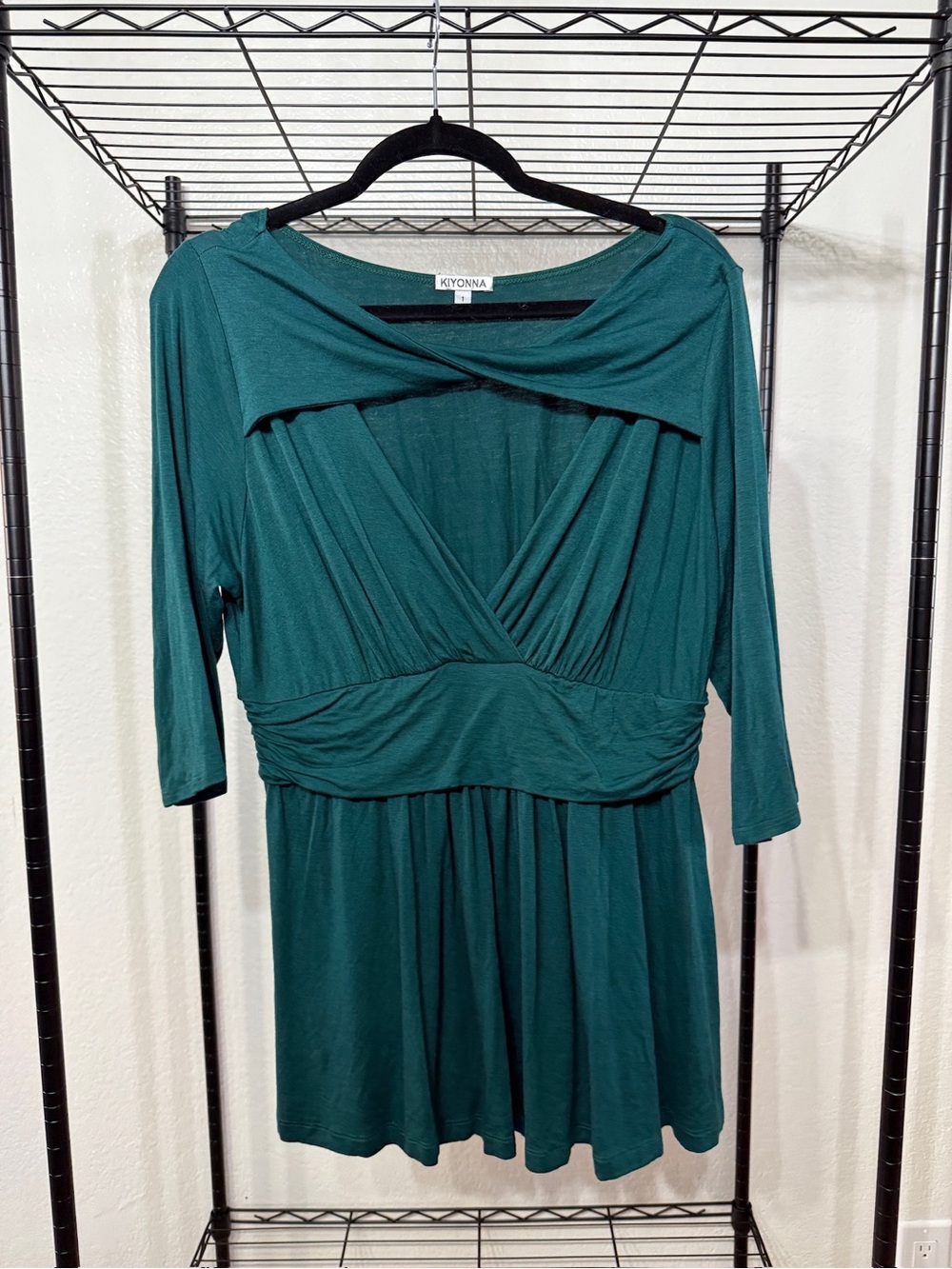 Kiyonna Teal Long-Sleeve Surplice Waist Blouse